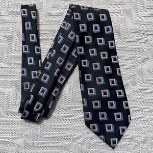Bresciani black square geometric patterned silk tie
